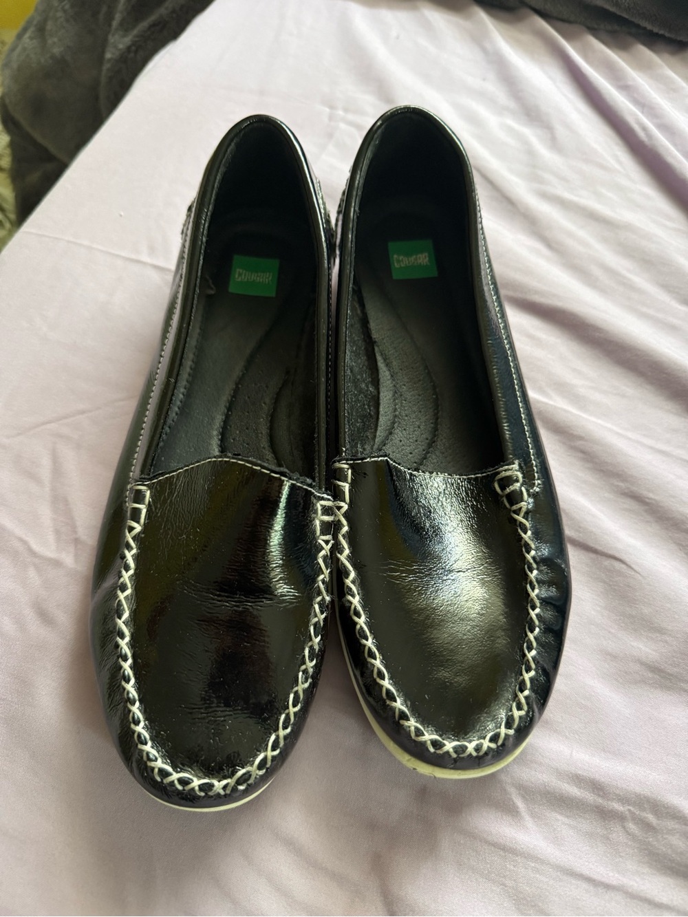 Cougar Black Patent Loafers with Contrast Stitching